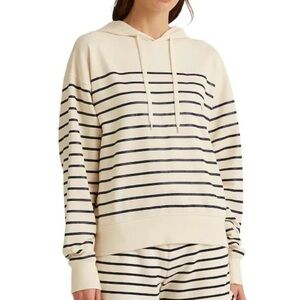 Lauren Ralph Lauren Cream & Navy Blue Striped Light-Weight Hoodie Sz XL